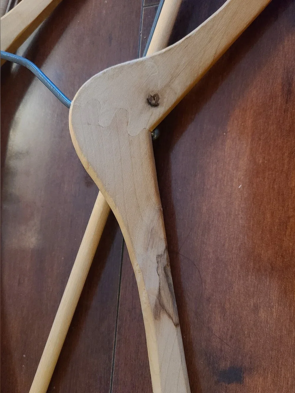Lot of 5 Vintage Wood Wishbone Suit Hangers - Natural & Varnished Finish